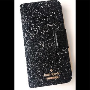 Kate Spade ♠️Black Glitter iPhone 7/8 folio case.